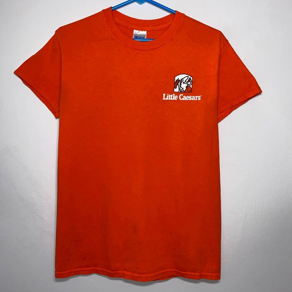 Little Caesars Pizza Genius Graphic Tee Shirt Gildan Orange Size Small